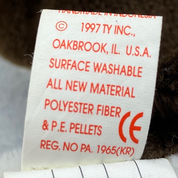 Ty Beanie Babies Bull Terrier Full Body Beanbag Plush 'Bruno' Brown & White 1997 - Picture 12 of 13